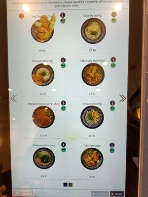 The vegan udon offerings at Kineya Mugimaru - Embankment in London
