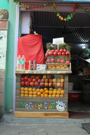 Shop front at The Juice House in Rishikesh