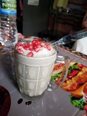 Banana coconut smoothie at The Juice House in Rishikesh
