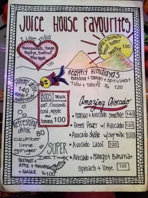 Menu at The Juice House in Rishikesh
