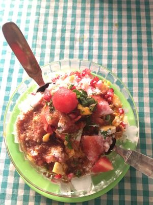 Fruit salad with coconut milk.  at The Juice House in Rishikesh