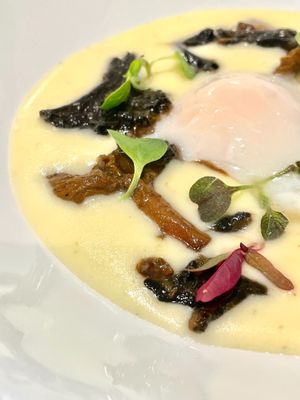 Low temperature egg with potatoe parmentier and sauteed mushrooms at El Petit in Tossa De Mar