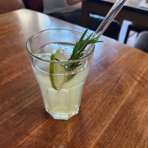 House made rosemary lemon lime drink at Cafe Hibiskus in Cologne