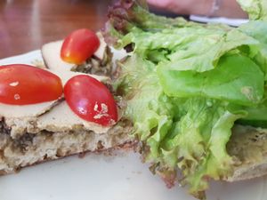 Avocado Hummus and Smoked Tofu open sandwich at Cafe Hibiskus in Cologne