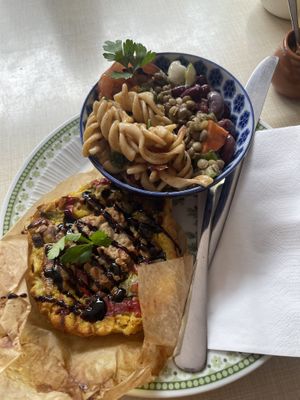 Quiche with tofu and salads of the day!  at Cafe Rotkehlchen - Venloer Str in Cologne