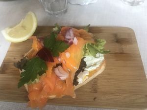 half of the carrot salmon sandwich at Cafe Rotkehlchen - Venloer Str in Cologne