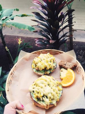 Buddha on a herb bagel at Evolution Bakery and Cafe in Kailua Kona