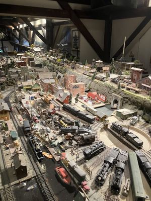 Train display inside restaurant   at Pizza Works in Old Saybrook