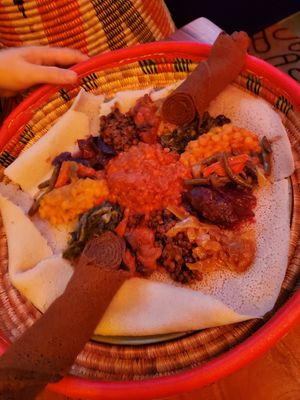 Delicious sharing platter with a bit of everything. at Merkamo Vegan in East London