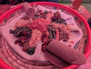 Injera platter for two at Merkamo Vegan in East London