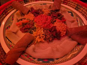 Large traditional plate at Merkamo Vegan in East London