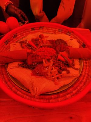 Traditional plate at Merkamo Vegan in East London