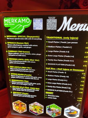 Menu at Merkamo Vegan in East London