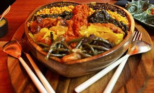 Medium, served on rice   at Merkamo Vegan in East London