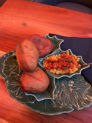 Coconut dumplings   at Merkamo Vegan in East London