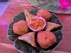 Samosas and dumplings at Merkamo Vegan in East London