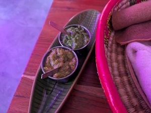 Spicy sauces at Merkamo Vegan in East London