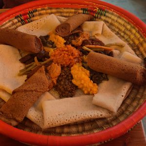 Medium size merkamo house special with Injera at Merkamo Vegan in East London