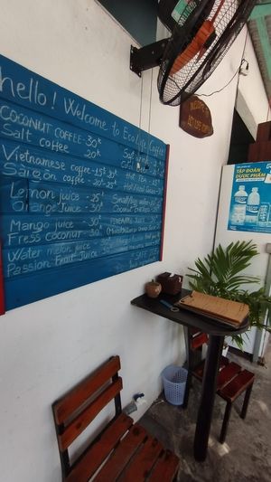 Menu on the wall. at Eco Life Coffee & Bar in Hoi An
