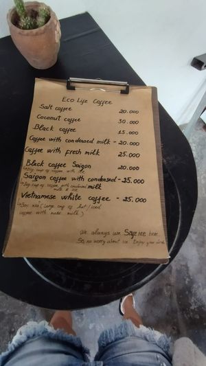 Menu on paper. at Eco Life Coffee & Bar in Hoi An