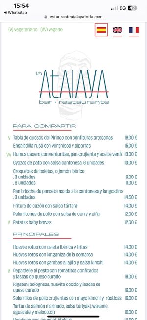 Menu  at Restaurante Atalaya in Torla-ordesa