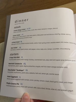 The menu  at Acai Plant Based Hotel & Restaurant in Rhodes