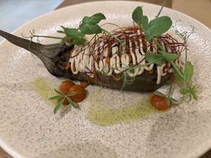 The imam eggplant/aubergine - incredible and had the most beautiful smoky flavour! Would happily eat this every day.  at Acai Plant Based Hotel & Restaurant in Rhodes