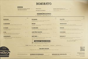 Menu at Honorato Telheiras in Lisbon