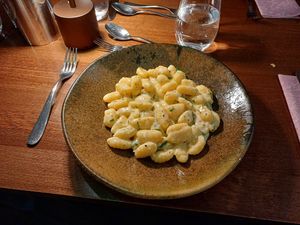 Gnocchi with vegan white sauce at Vito's Italian Restaurant   in Sheffield