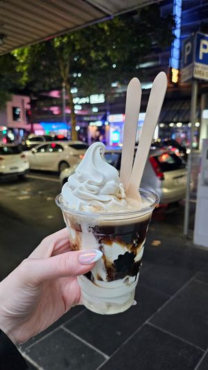 Tofu soft serve (tea flavoured brown sugar mini pearl sauce - not chocolate!) at Kariton Sorbetes - Chinatown in Melbourne