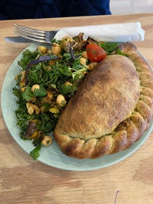 Chickpea and squash pasty with aubergine salad at Eden Cafe in Witney