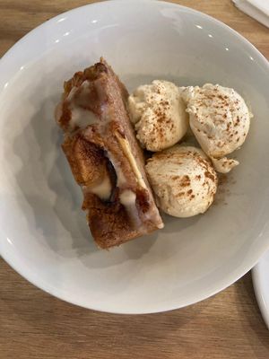 Apple cake with ice cream at Eden Cafe in Witney