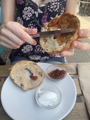Cinnamon and raisin bagel  at Eden Cafe in Witney
