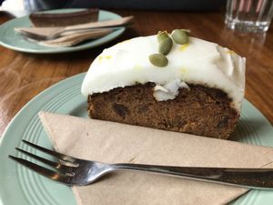 Carrot cake - Reminded me more of a fruit bread than a moisty carrot cake that i expected. Still not bad or something. at Eden Cafe in Witney