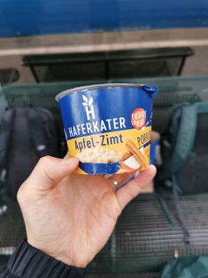Ready to eat porridge with Apple and cinnamon (a bit too sweet) at Haferkater - Hbf in Munich