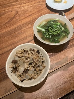 Rice dish and greens  at Tian Shui (Yuexi) in Guangzhou