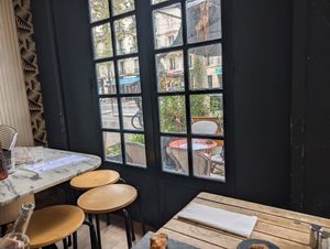 Moderately busy street at Café Moco in Paris