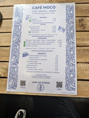 Vegan options in light green color at Café Moco in Paris