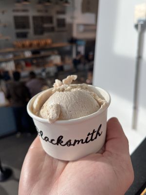Snickerdoodle— loved the cookie/ cake chunks in this!   at Blacksmith Ice Cream Company in Millcreek
