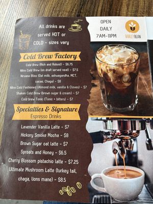 Menu  at Barley Bean Coffee in Austin