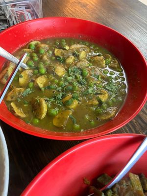 Mushrooms and peas at Kaur's Kitchen in Edmonton