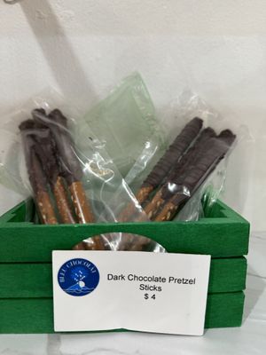 Chocolate covered pretzels   at Bleu Chocolát Workshop in St Croix