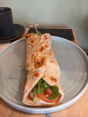Plant based feta and avocado flatbread at No Monkey Business  in Keswick