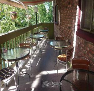 Deck seating...over looks Lithia Creek...open year round at Greenleaf Restaurant in Ashland