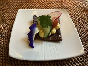 Bonus course - cracker with carrot hummus  at Sakti Dining Room in Mambal