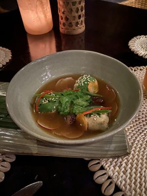 Mushroom Dumplings (appetiser)  at Sakti Dining Room in Mambal