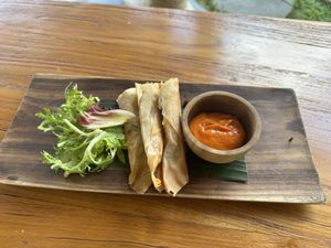 Banana blossom spring rolls  at Sakti Dining Room in Mambal