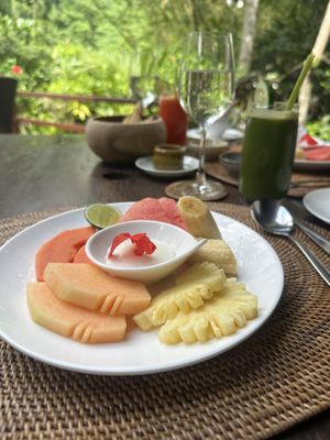 Fruit platter at breakfast   at Sakti Dining Room in Mambal