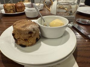 Vegan scone and butter (regular in background )  at Silver Dove Afternoon Tea in Boston