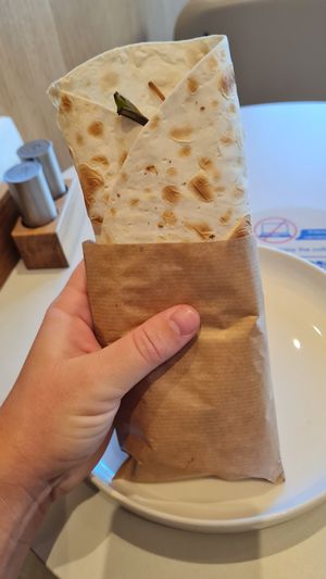 Hummus veggie tortilla at Coffee Monkey in Chisinau